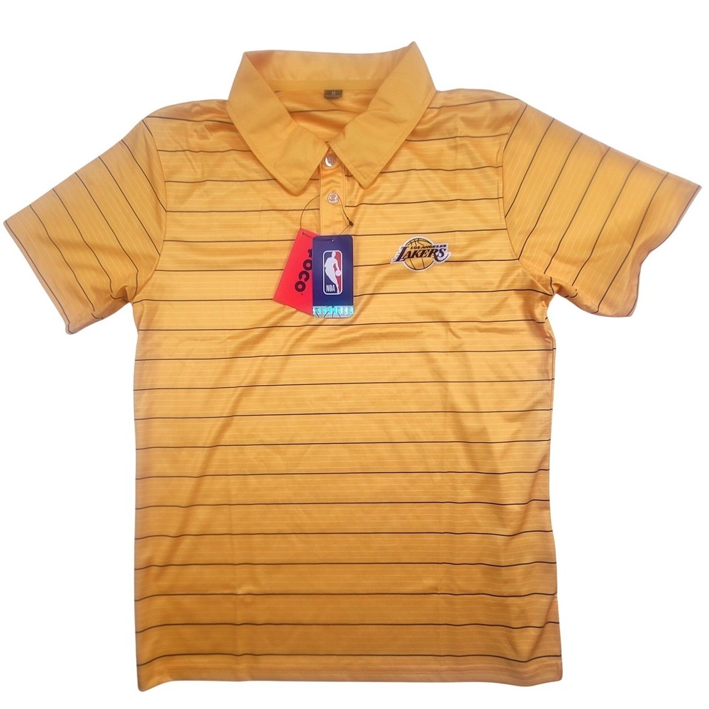 Los Angeles Lakers NBA Yellow Striped Polo Shirt Size‎ Medium - Foco NWT